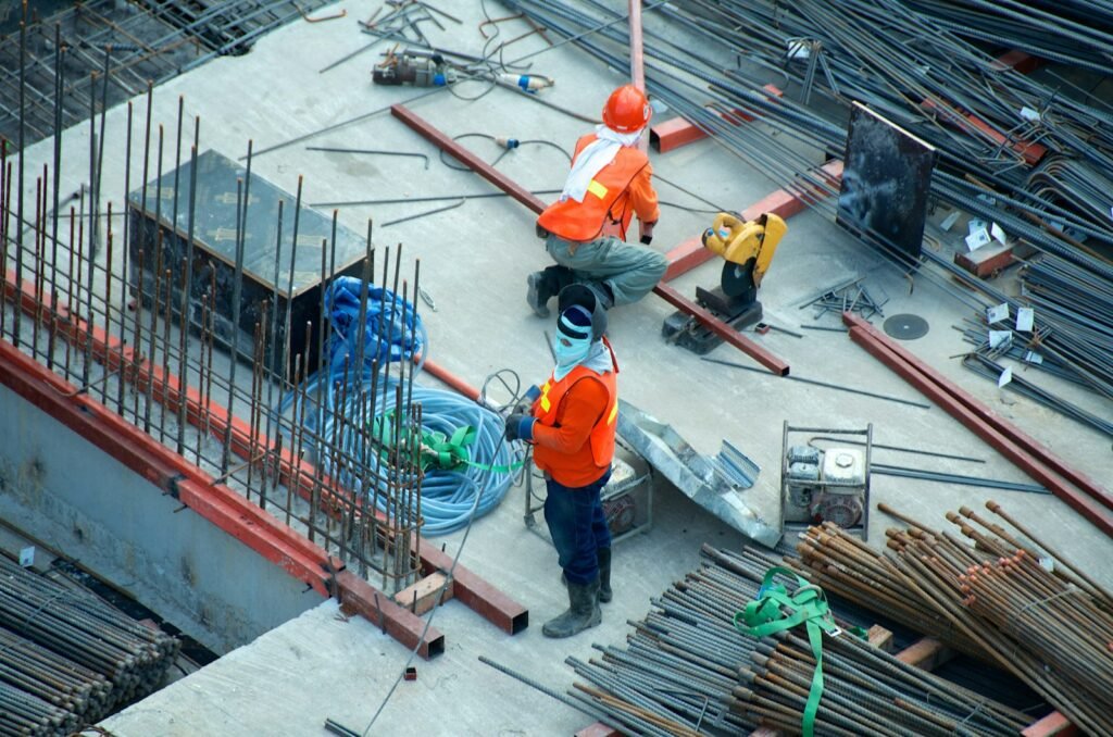 Active construction site with scaffolding and concrete works in the UAE